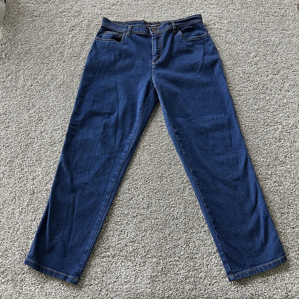 Bill Blass Petite Straight Jeans Womens 12P Med Wash Blue Relaxed Stretch Denim